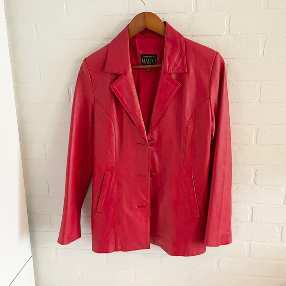 Vintage Red Leather Blazer Fitted Buttery Soft Statement Jacket Sz M - Picture 2 of 15